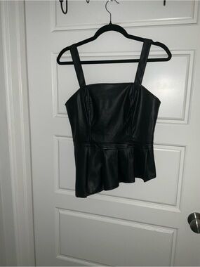 VENUS Black Faux Leather Peplum Camisole